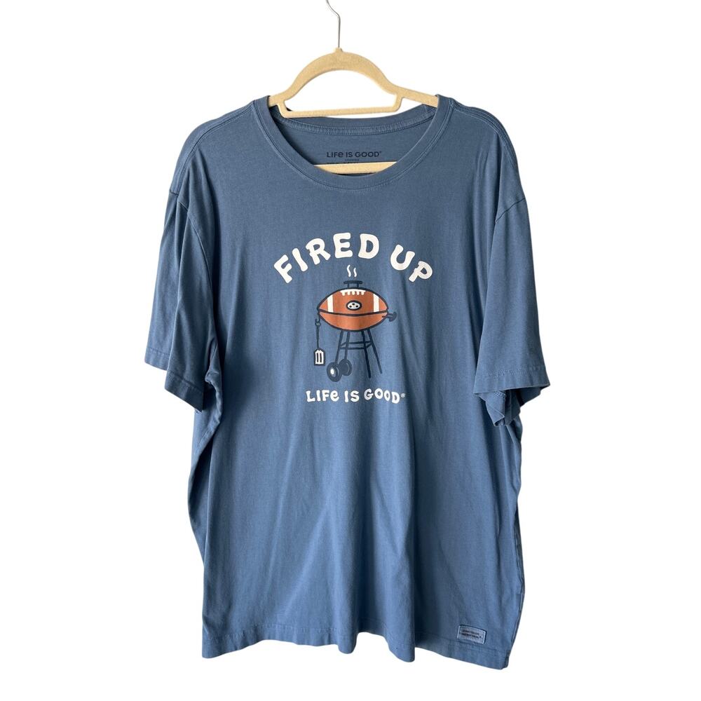 Life is Good Fired Up Blue Short Sleeve Crusher Tee XXL 100% Cotton